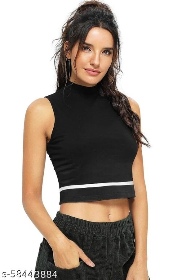 Sleeveless Casual Striped BlackPolyester Blend Crop Top (18"Inches) - S, available