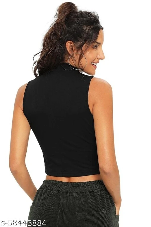 Sleeveless Casual Striped BlackPolyester Blend Crop Top (18"Inches) - M, available