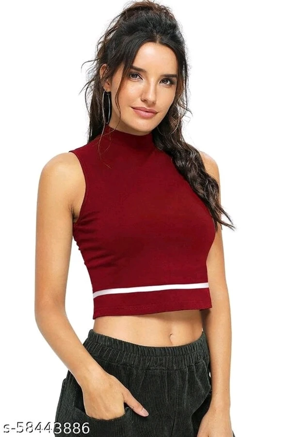 Sleeveless Casual Striped MaroonPolyester Blend Crop Top (18"Inches) - S, available