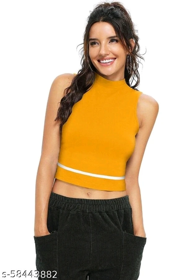 Sleeveless Casual Striped PeachPolyester Blend Crop Top (18"Inches) - S, available