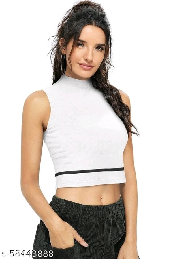 Sleeveless Casual Striped WhitePolyester Blend Crop Top (18"Inches) - S, available