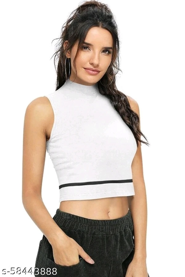 Sleeveless Casual Striped WhitePolyester Blend Crop Top (18"Inches) - L, available