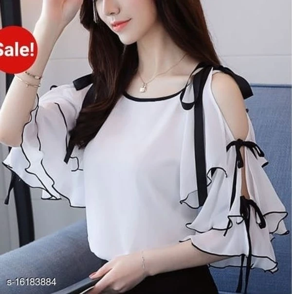 RWT-01019 White_Flared SleevesCold Shoulder Top - available, S