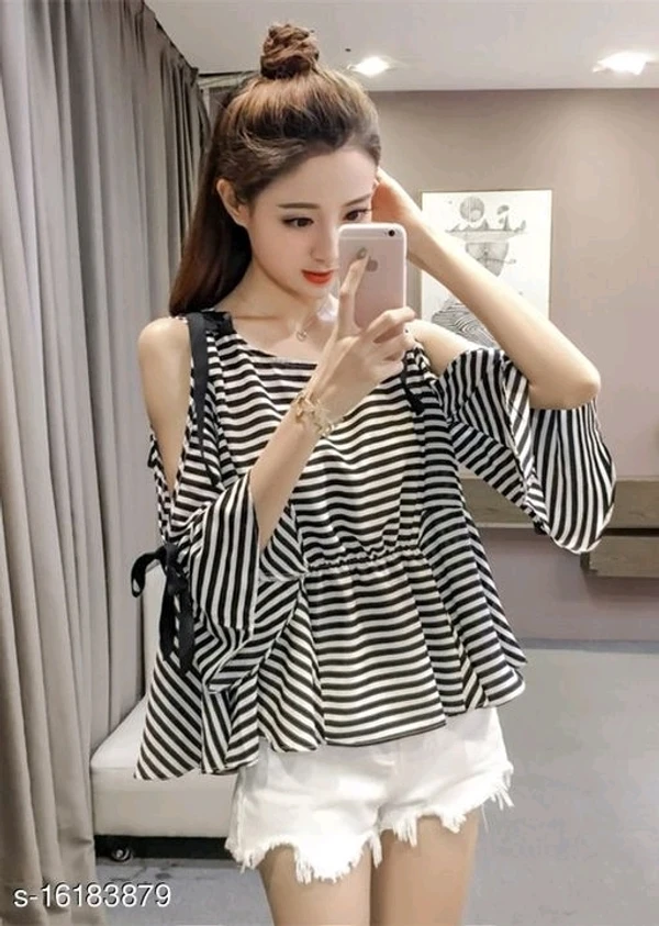 Black And White_Strips With Sleeves And Shoulders Black Knotes Top - M, available
