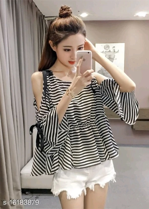 Black And White_Strips With Sleeves And Shoulders Black Knotes Top - L, available