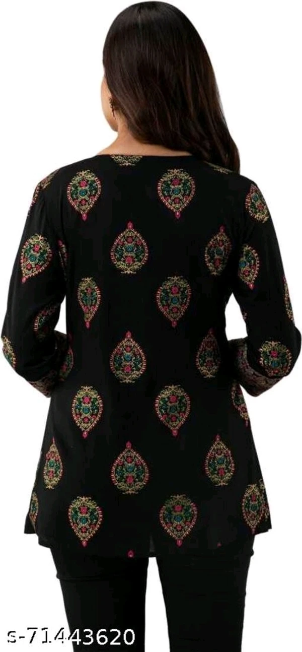 Women Rayon Printed Black Top - M, available