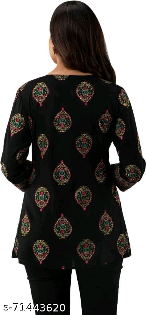 Women Rayon Printed Black Top - XL, available