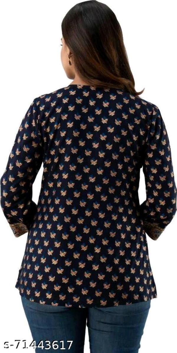 Women Rayon Printed Navy Blue Top - M, available