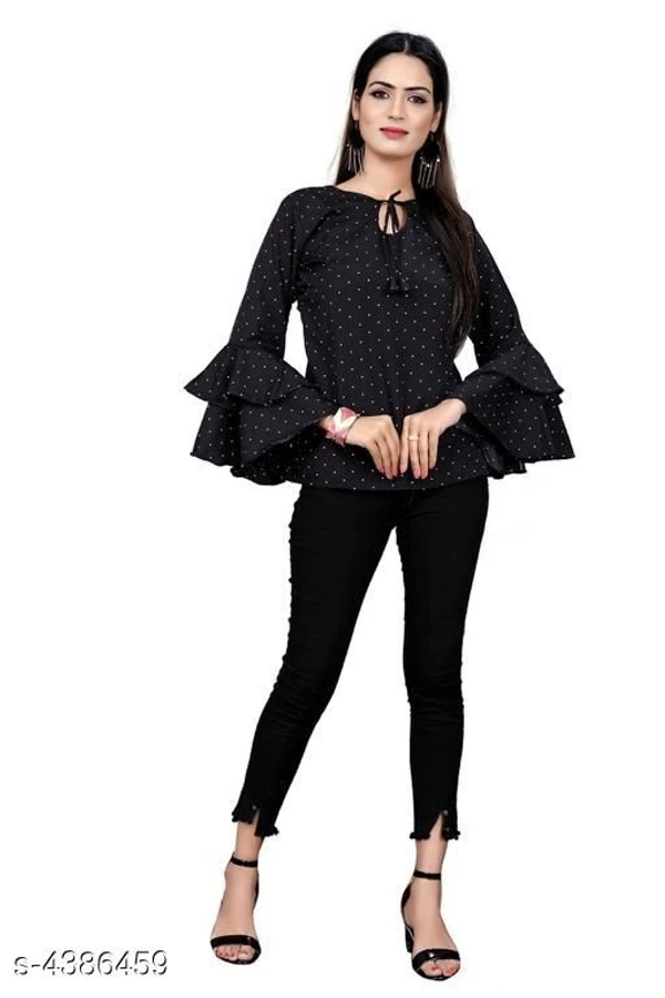 Women's Printed Black Crepe Top - L, available