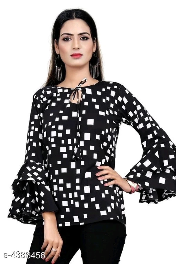 Women's Printed Black Crepe Top - available, S