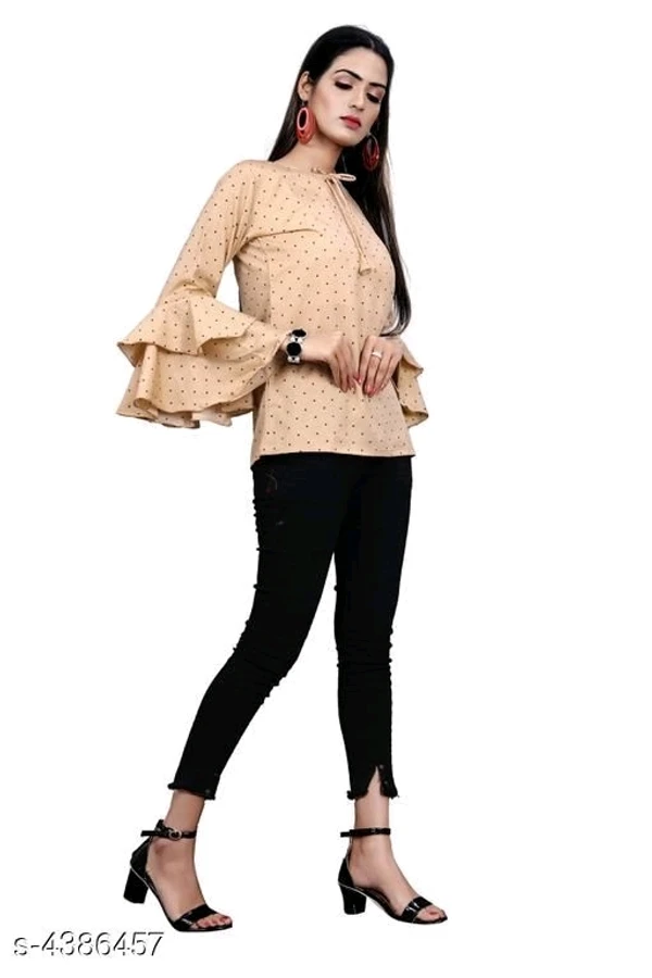 Women's Printed Beige Crepe Top - M, available