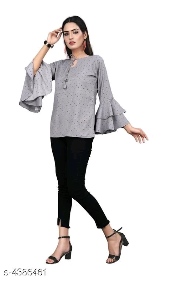 Women's Printed Grey Crepe Top - XL, available