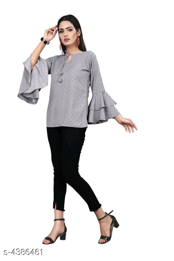 Women's Printed Grey Crepe Top - XXL, available