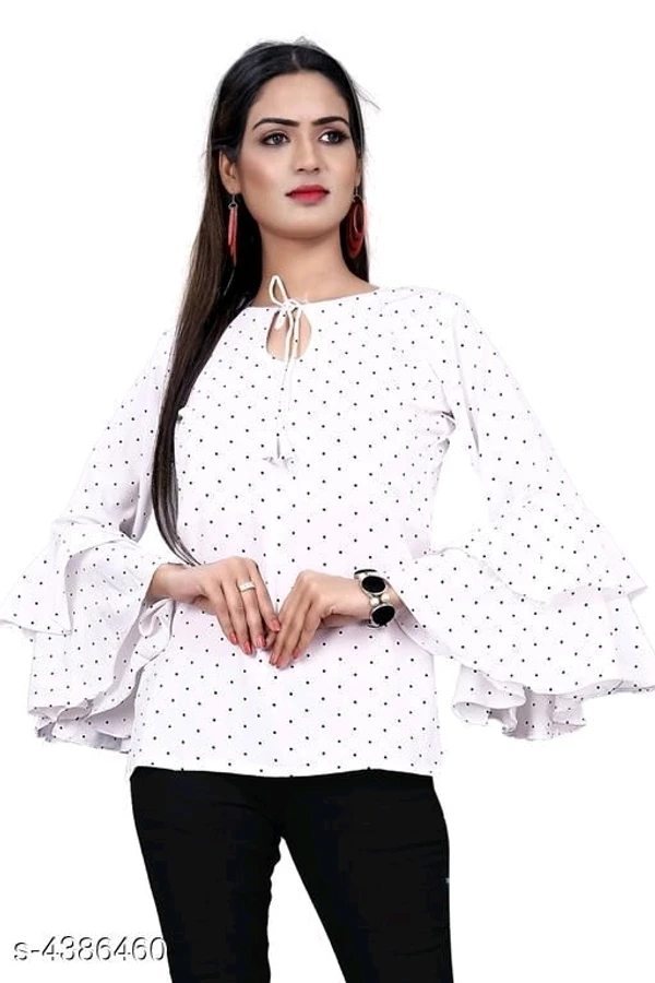 Women's Printed White Crepe Top - L, available