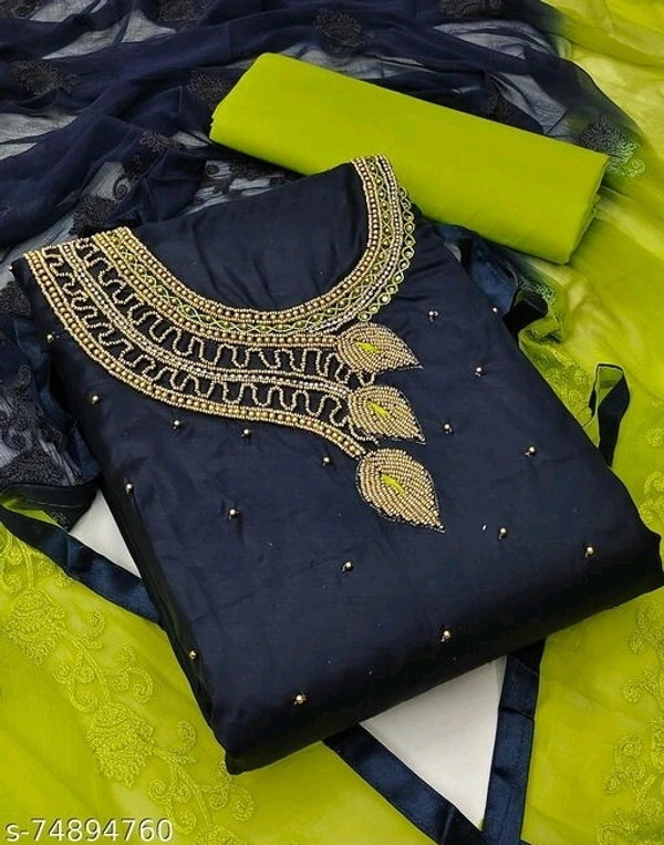 Cotton Navy Blue Dress Material - available, Un Stitched