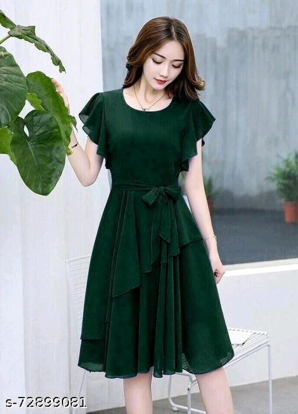 Women Gold Solid Knee Length, Fit And Flare &A-line Georgette Dress - XXL, available