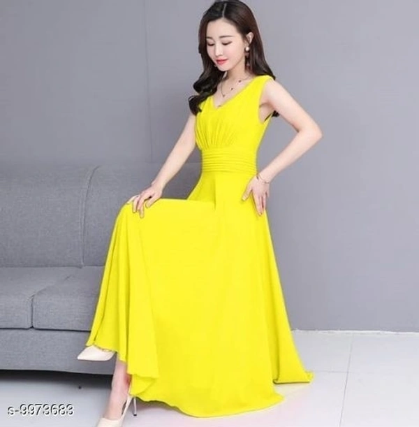 Women's Yellow V-Neck Long Dress - L, available