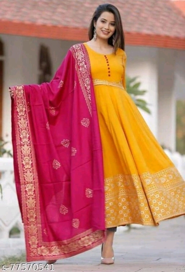 yellow rani dupatta gown set - XL, available