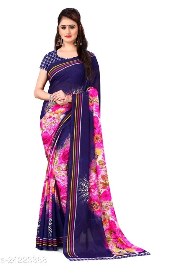 Printed, Daily Wear Georgette Sareewith unstitched blouse piece - available, Free Size