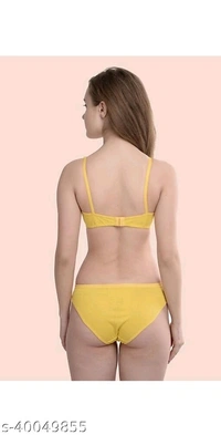 Women Floral Yellow Cotton Lingerie Set - 34B, available