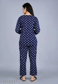 Women Rayon Sleepwear Blue Top With Pyjams Night suits - XXL, available