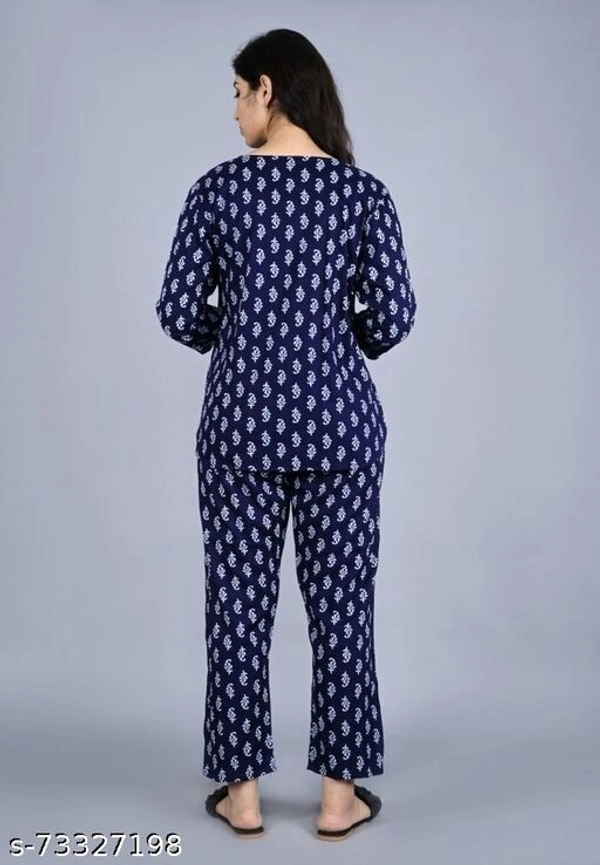 Women Rayon Sleepwear Blue Top With Pyjams Night suits - XXL, available