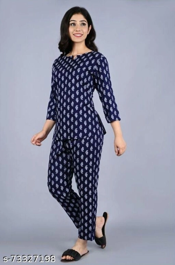 Women Rayon Sleepwear Blue Top With Pyjams Night suits - XXL, available