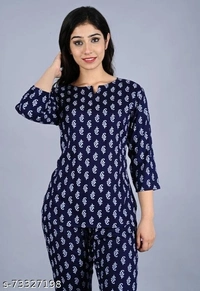 Women Rayon Sleepwear Blue Top With Pyjams Night suits - XXL, available