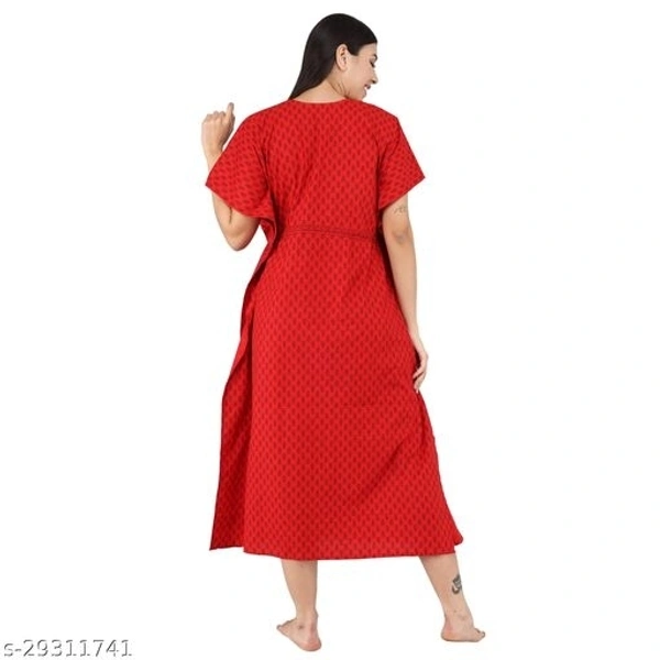 Shararat Women's Printed Cotton Kaftan Nighty | Kaftan Night wear Night Gown for Women | Night Dressfor women Red - M, available