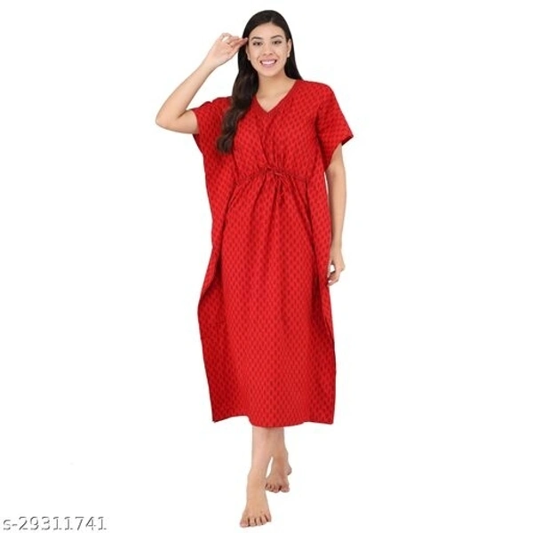 Shararat Women's Printed Cotton Kaftan Nighty | Kaftan Night wear Night Gown for Women | Night Dressfor women Red - M, available