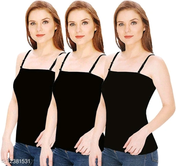 Women Pack of 3 Black Cotton Camisoles - XL, available
