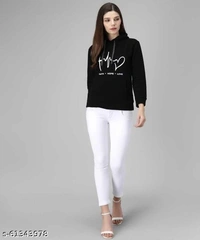 Trendy Full Sleeve Printed Women Sweatshirt Black - available, S