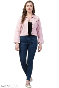 Women's Denim Jean Jacket Authentics womens Stretch Denim Pink Color - available, S