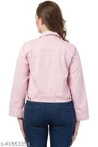 Women's Denim Jean Jacket Authentics womens Stretch Denim Pink Color - available, S