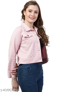 Women's Denim Jean Jacket Authentics womens Stretch Denim Pink Color - available, S
