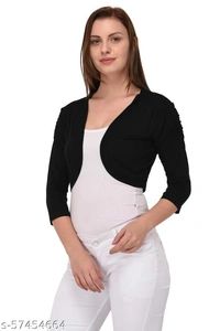 Le Espresso Women 3/4th Sleeve Stylish Shrug Open Cardigan - Black - XXL, available