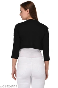 Le Espresso Women 3/4th Sleeve Stylish Shrug Open Cardigan - Black - XXL, available