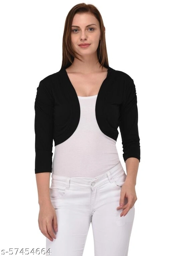 Le Espresso Women 3/4th Sleeve Stylish Shrug Open Cardigan - Black - XXL, available