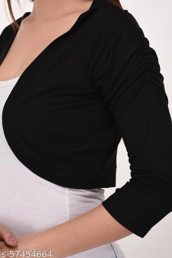 Le Espresso Women 3/4th Sleeve Stylish Shrug Open Cardigan - Black - XXL, available