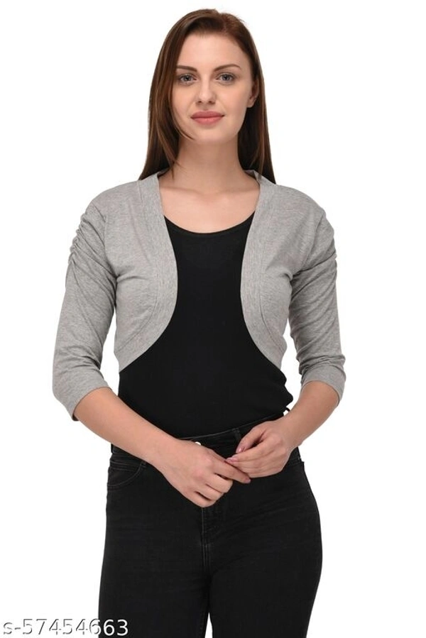 Le Espresso Women's 3/4th Sleeve Open Cardigan - Grey Melange - available, S