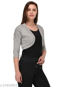 Le Espresso Women's 3/4th Sleeve Open Cardigan - Grey Melange - available, S