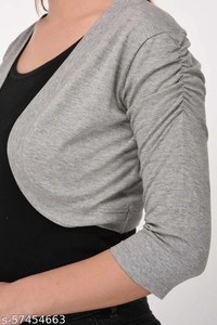 Le Espresso Women's 3/4th Sleeve Open Cardigan - Grey Melange - available, S