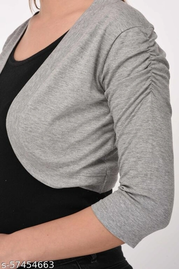Le Espresso Women's 3/4th Sleeve Open Cardigan - Grey Melange - available, S