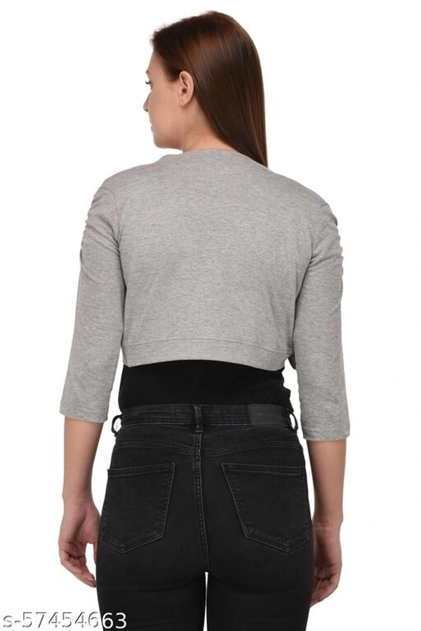 Le Espresso Women's 3/4th Sleeve Open Cardigan - Grey Melange - available, S