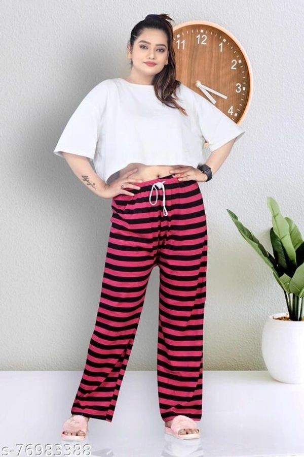 WOMEN'S STYLISH PATTA PAYJAMA FOR NIGHTWEAR & LOUNGE WEAR - L, available