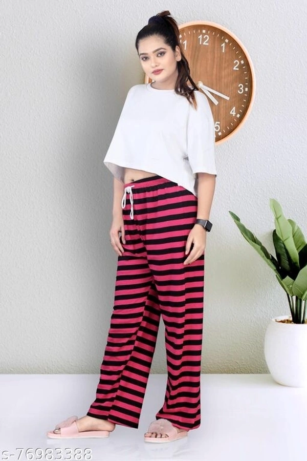 WOMEN'S STYLISH PATTA PAYJAMA FOR NIGHTWEAR & LOUNGE WEAR - L, available