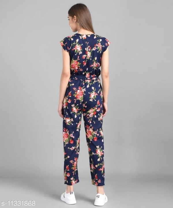 Women Nevy Blue Flower Printed Front Knot Jumpsuits - M, available