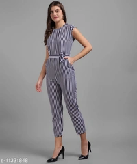 Women Nevy Blue Small Stripe Printed Front Knot Jumpsuits - available, S