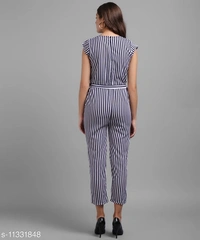 Women Nevy Blue Small Stripe Printed Front Knot Jumpsuits - available, S