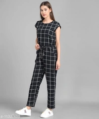 Vivient Black Check Front Knot Printed Jumpsuits - L, available